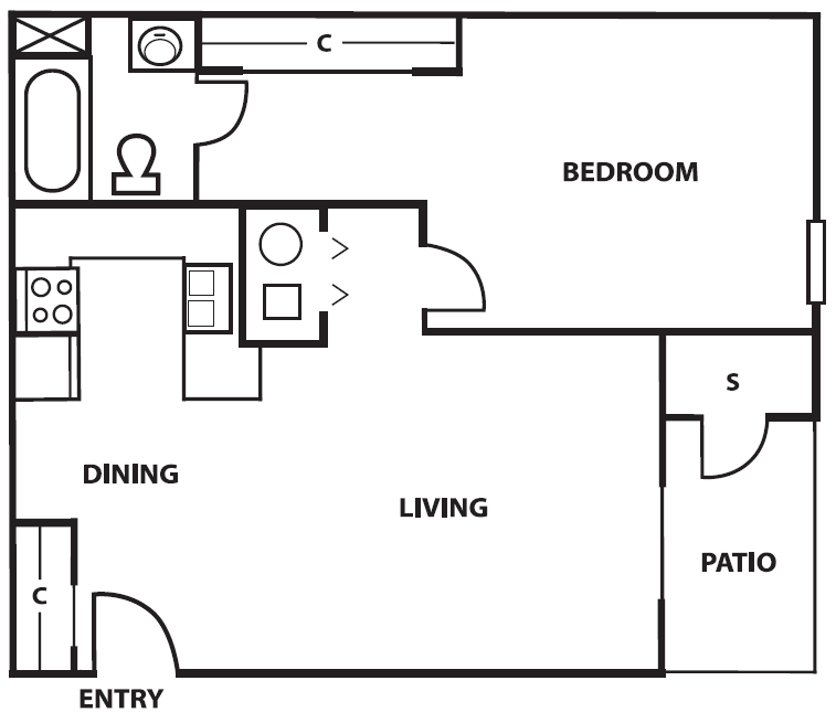 1 bedroom 1 bathroom floor plan at Cinco Del Cielo Apartments in Albuquerque, NM